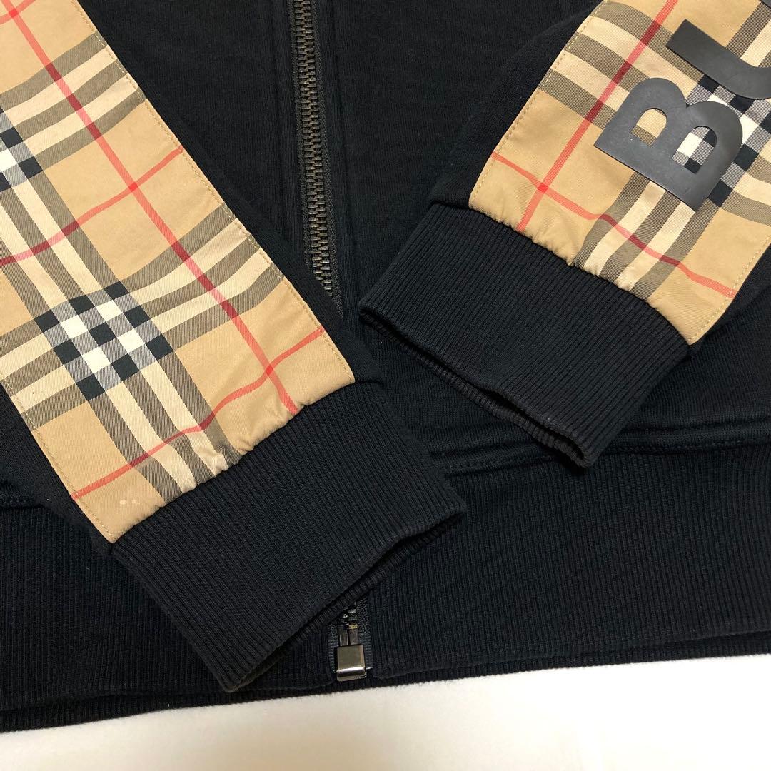 美品 BURBERRY バーバリー ノバチェック ジップパーカー スウェット 黒