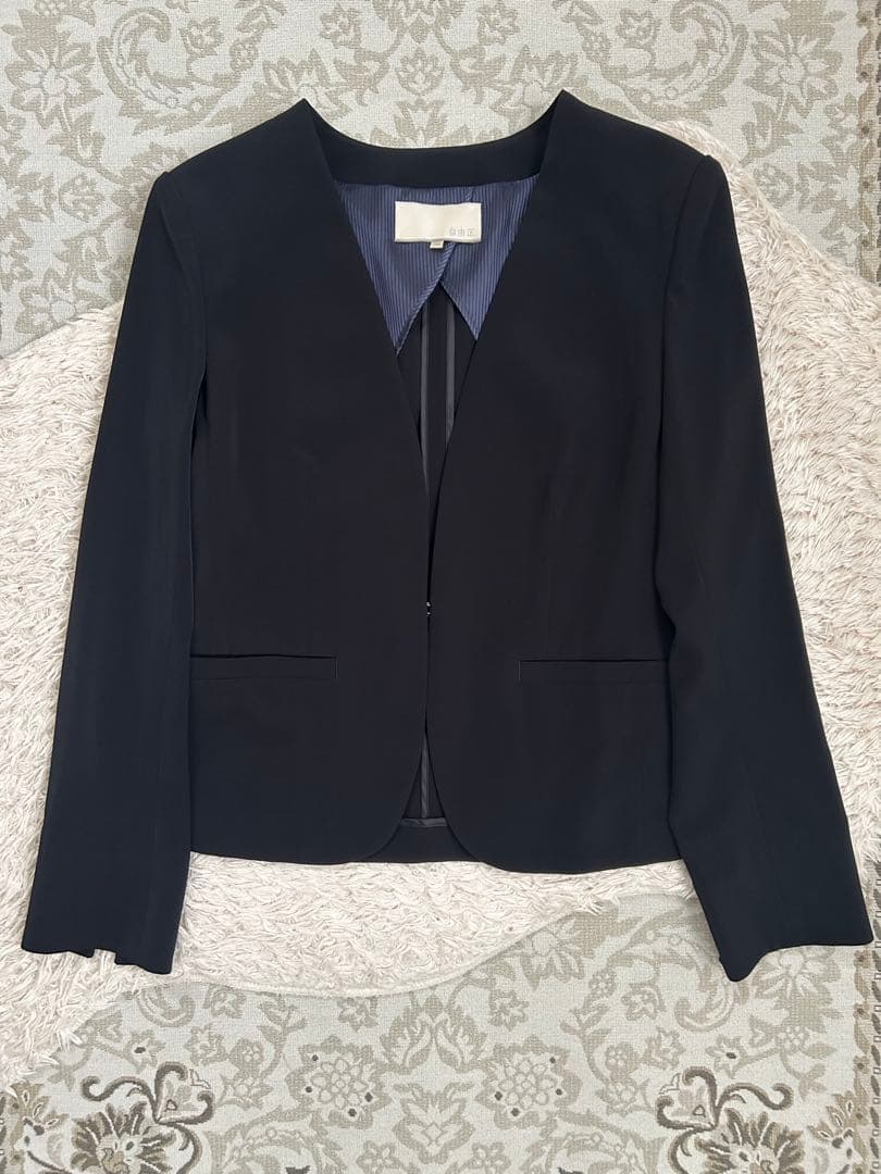 極美品 自由区 ジユウク 洗える セットアップ パンツ スーツ ノーカラー 黒