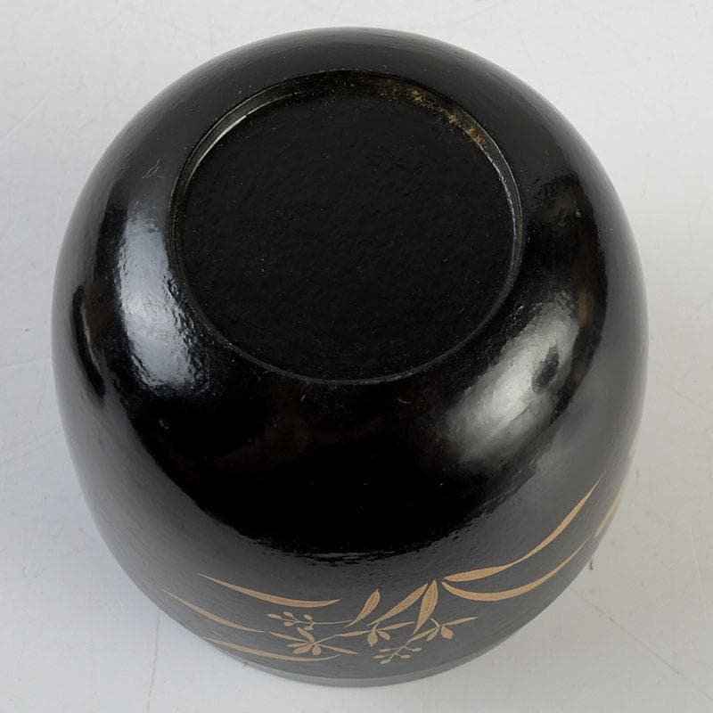 茶道具　堀川蒼雲作　螺鈿装飾　花蝶蒔絵　中棗　共箱　V　9363