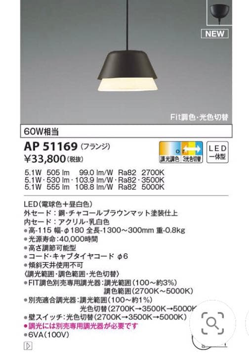コイズミ照明 フランジタイプ LEDペンダントライト AP51169②