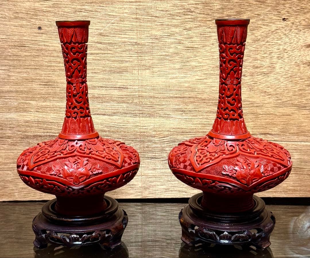 堆朱の花瓶 2点セット 中国美術