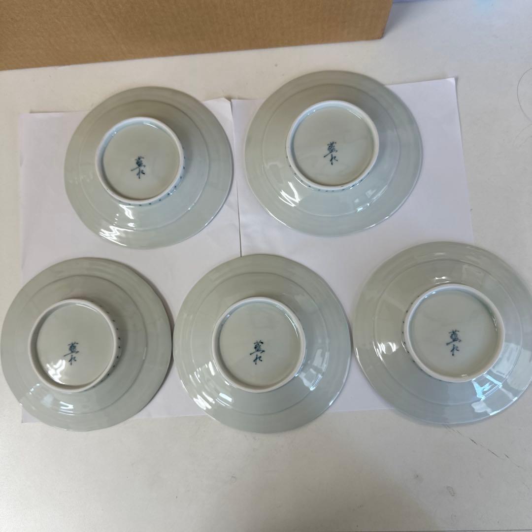 【新品未使用】波佐見焼(有田)錦三色花鳥 5寸皿 5客揃（藍水窯）