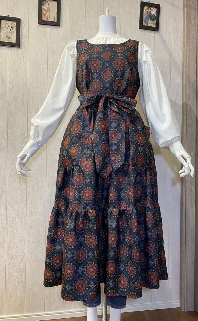 正絹手織り紬からエプロンドレス