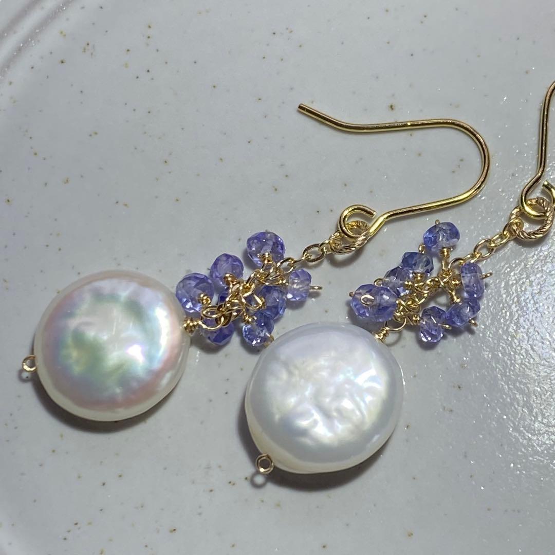 淡水パール&タンザナイト✳︎14kgfピアスP294