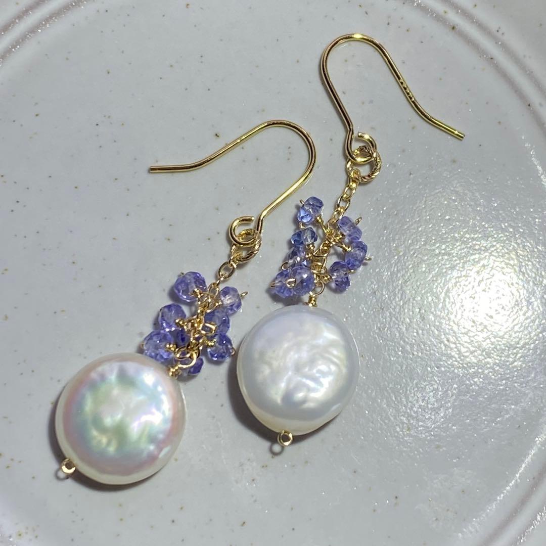 淡水パール&タンザナイト✳︎14kgfピアスP294