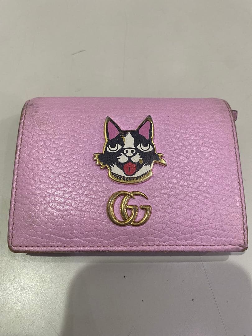 【希少】GUCCI グッチ ボスコ 二つ折り財布 マーモント ピンク 犬 GG