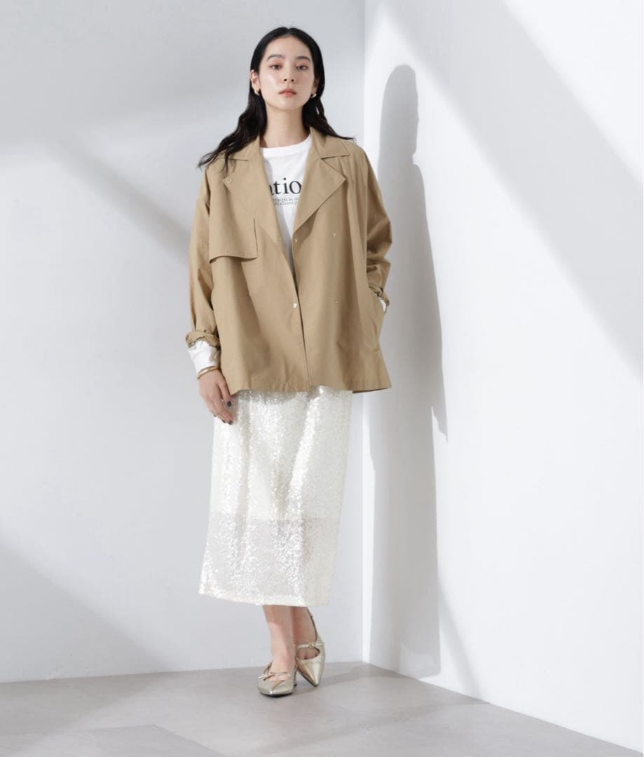 NANO universeミドル丈ワイドラフトレンチ ベージュ　ナノユニバース