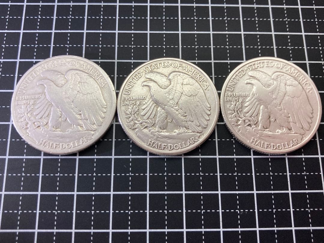 《アメリカ》ウォーキングリバティハーフダラー銀貨3枚組(1943、44、45)