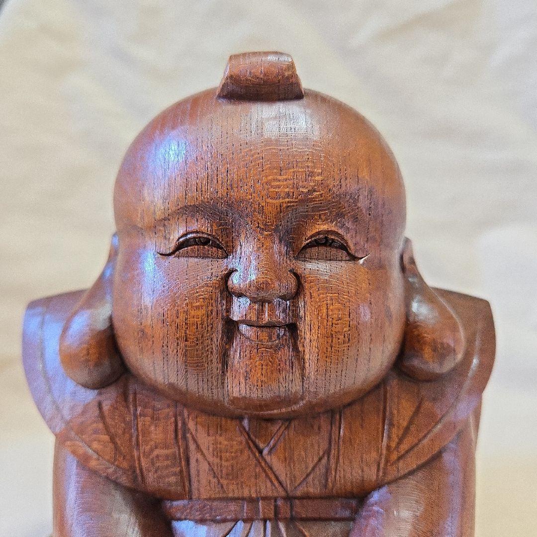 木彫 欅 福助像(大) 縁起物 招福