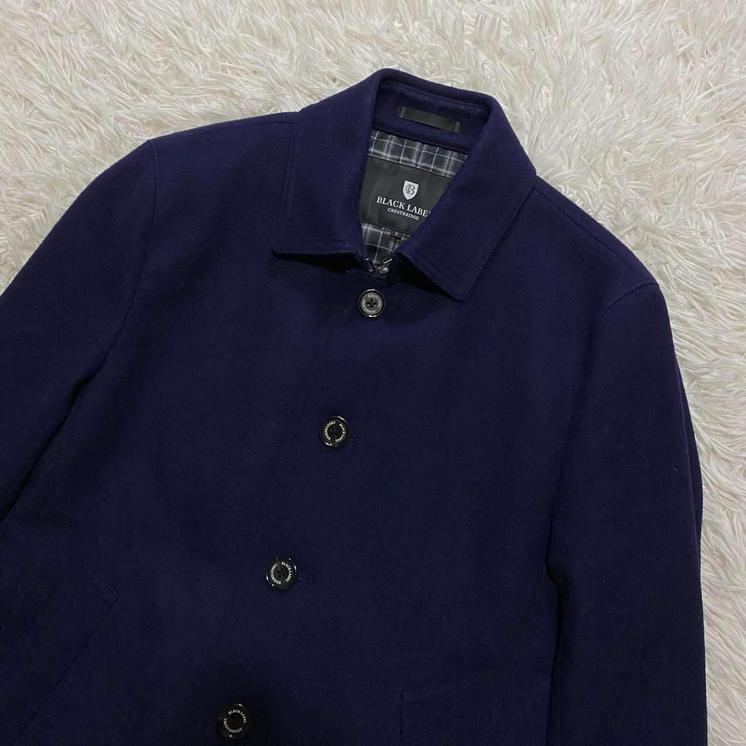 【美品】ブラックレーベルクレストブリッジ　ステンカラーコート　ウール　ネイビーS
