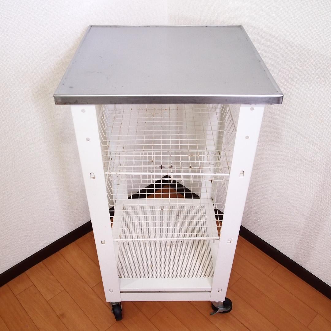 【良品】厨房器具 鉄製 キッチンワゴン キャスター付き 錆びあり 飲食店 家具