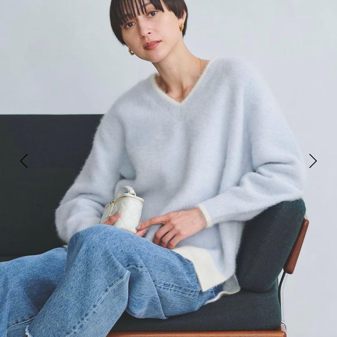 フォックスカシミヤ Vネック ニット ブルー