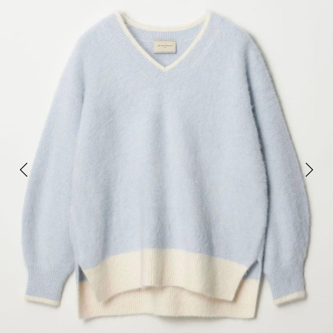 フォックスカシミヤ Vネック ニット ブルー