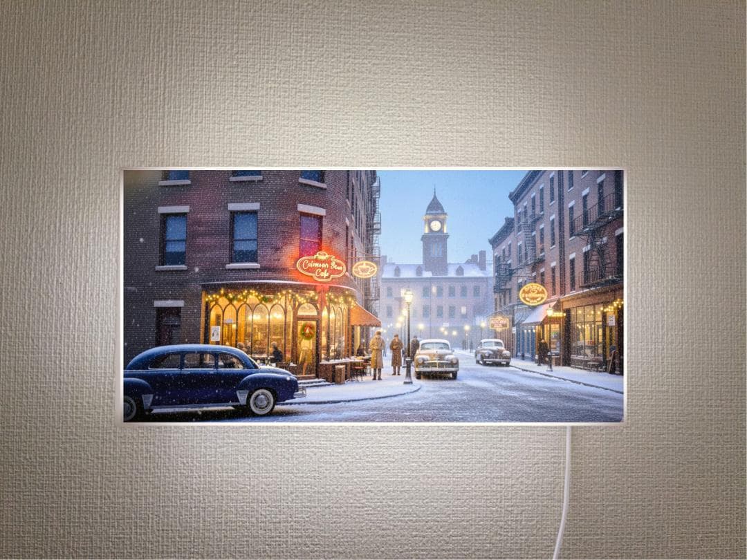 【オーダー無料】ヨーロッパ 古い街並み 雪景色 看板 置物 雑貨 ライトBOX