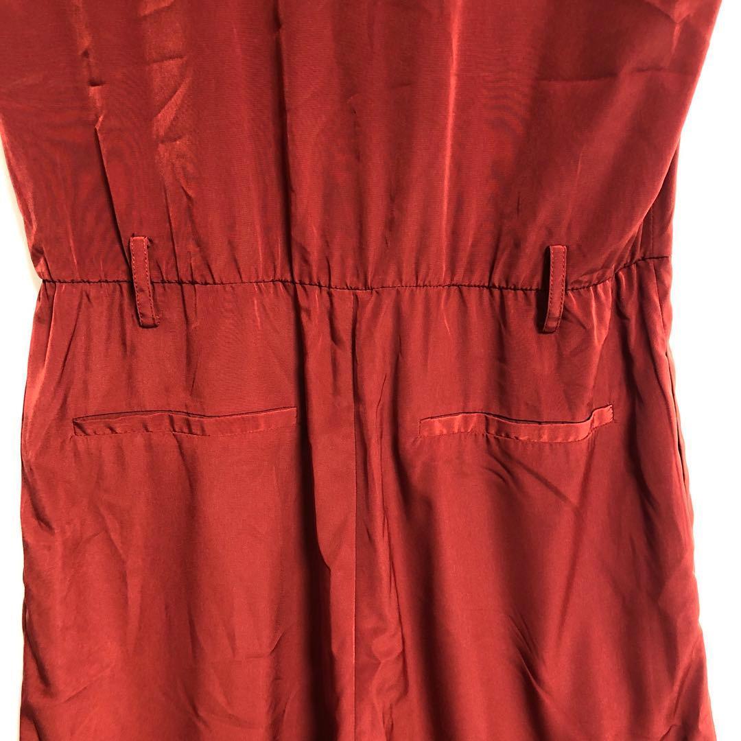 ⭐️美品アメリ シャイニーオールインワンつなぎwロングカーディガン上着　赤系