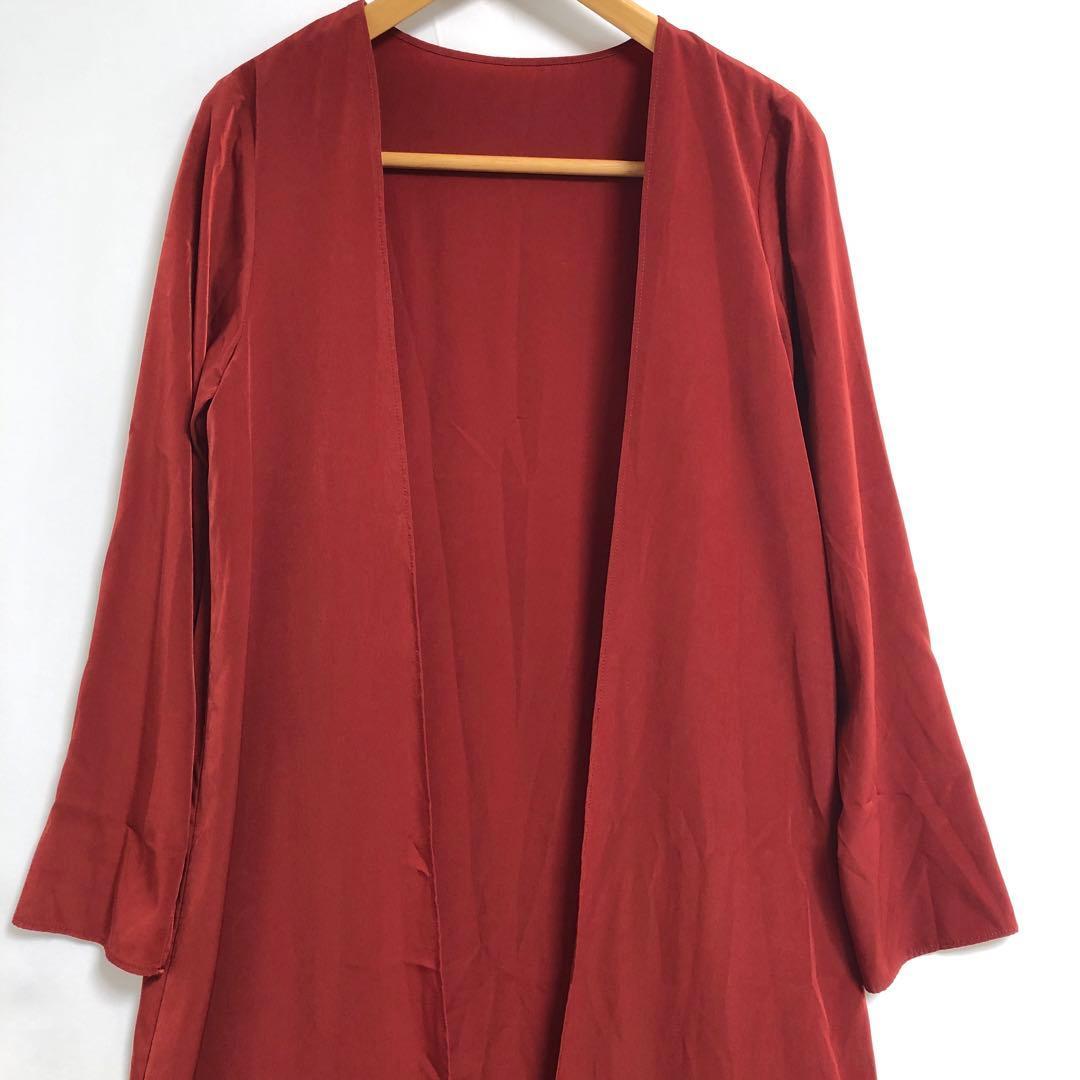 ⭐️美品アメリ シャイニーオールインワンつなぎwロングカーディガン上着　赤系