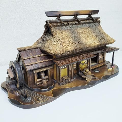 中田順也 作　郷愁のかやぶき古民家　からくりオルゴール　完動品！