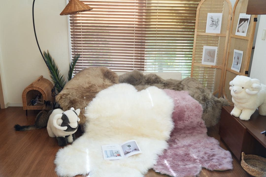 ムートン長毛フリース　4匹タイプ　約100x170cm キャメル