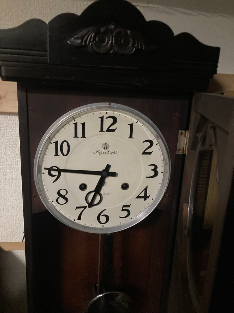 アンティーク柱時計 愛知時計電機30日巻 大き目宮型ボンボン時計稼働中