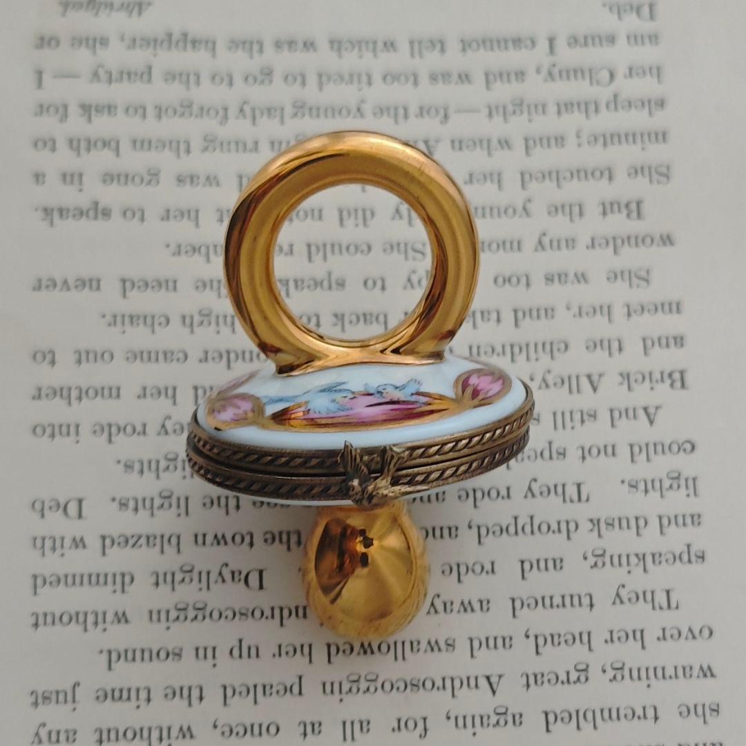 リモージュボックス　おしゃぶり　青い鳥　フランス製　小物入れ　乳歯入　磁器