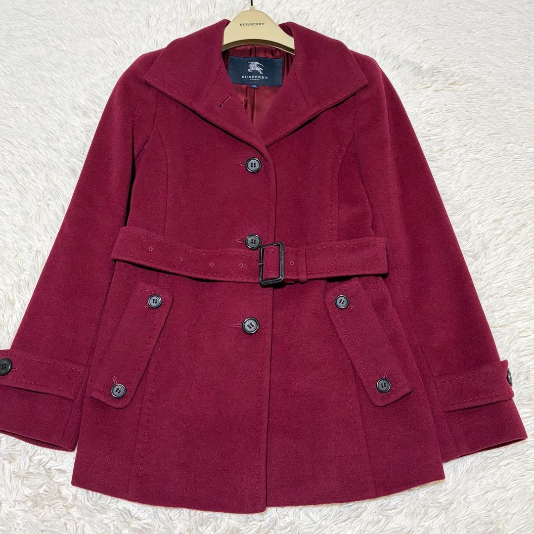 美品　バーバリーロンドン　ホースロゴ　チェック　カシミヤ混　羊毛　コート