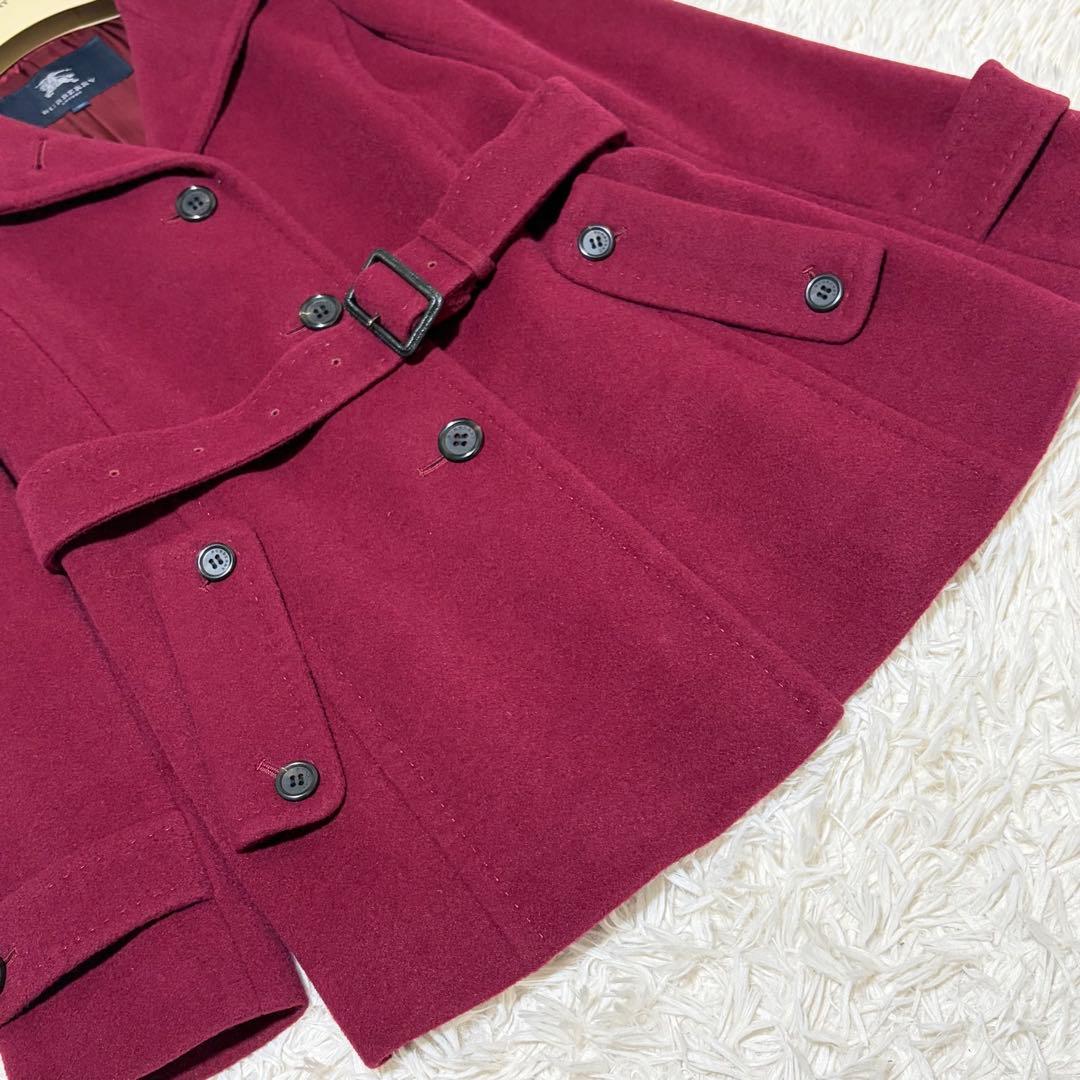 美品　バーバリーロンドン　ホースロゴ　チェック　カシミヤ混　羊毛　コート