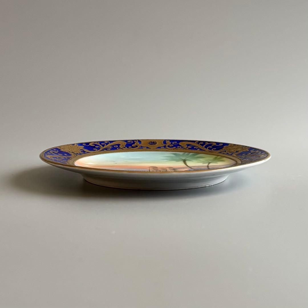 戦前期MEITO　手描き　豪奢な装飾絵皿　金彩xコバルトブルー　里帰り【稀少品】
