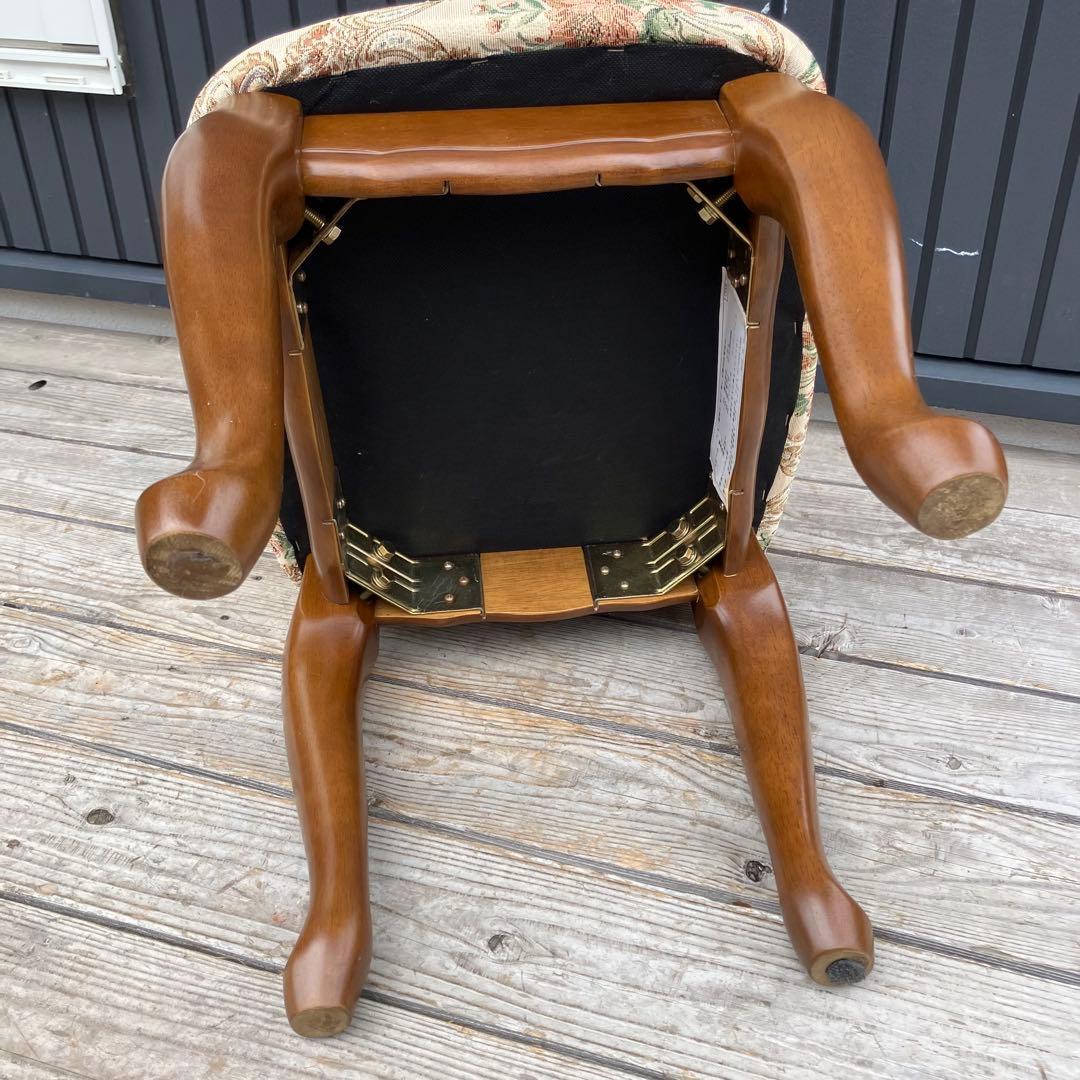 アンティーク 花柄ゴブラン織りチェア 猫脚スツール 木製椅子コスメティックチェア