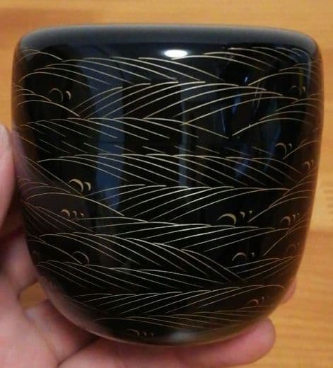 前志芸男作　沈金　波千鳥　蒔絵　共箱　共布　茶道具