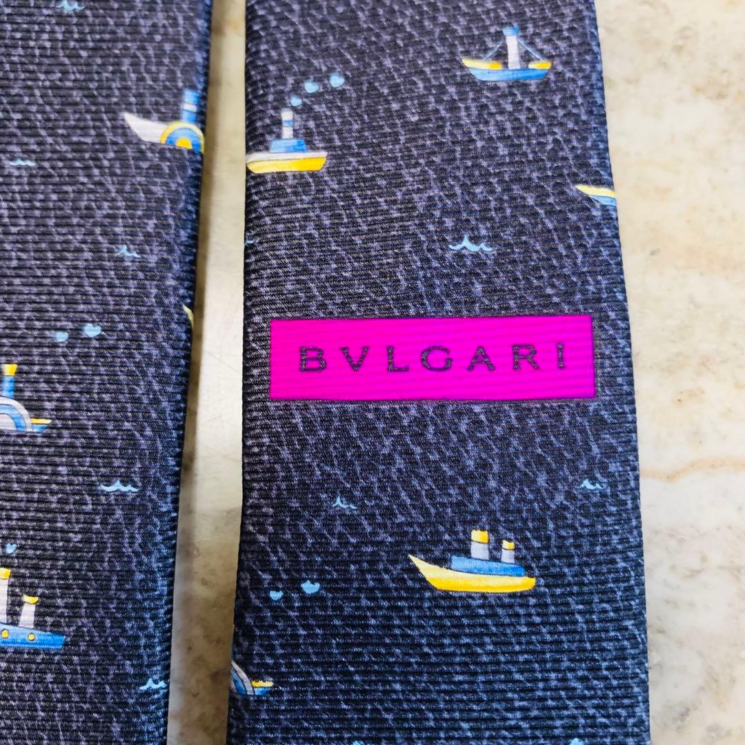 N91 新品未使用 ブルガリ セッテピエゲ 総柄 ヨット柄 ネクタイ メンズ