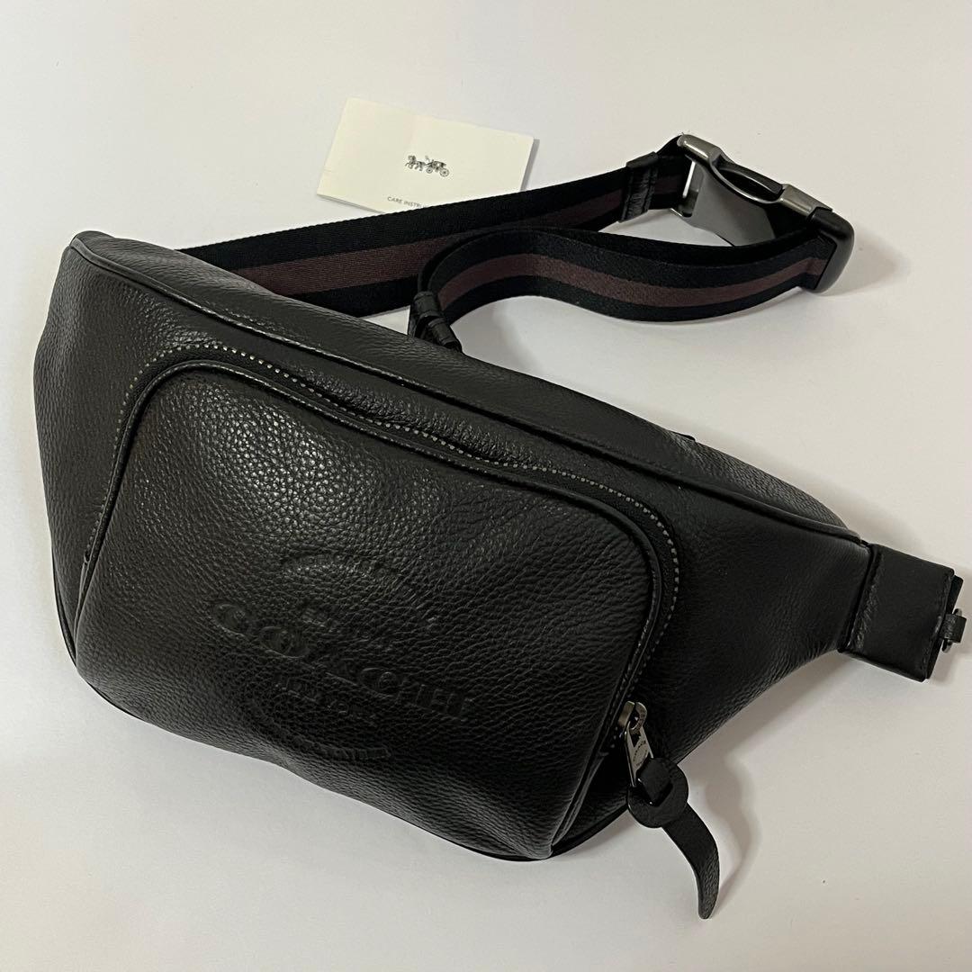 美品✨コーチ　トンプソン　ボディバッグ　ウエストバッグ　シボ革レザー　黒色