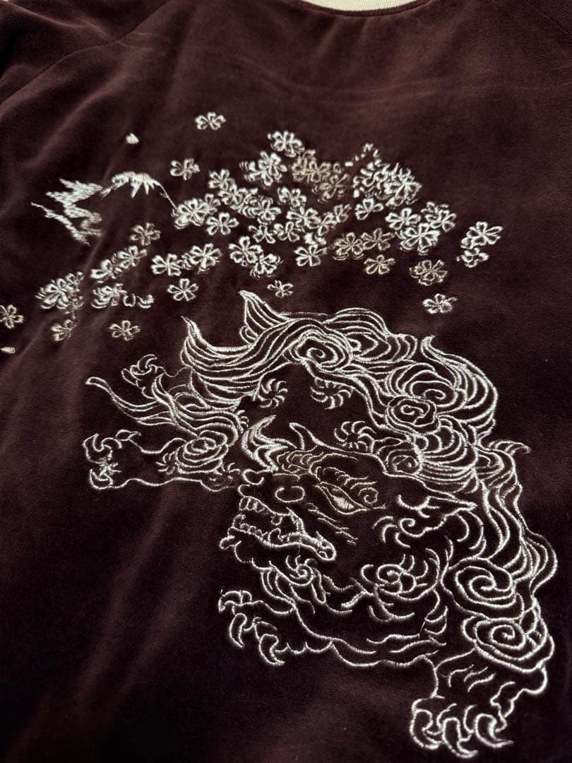 ２面用 TK Takeo ベロア ライオン 桜 日本 スカジャン vintage