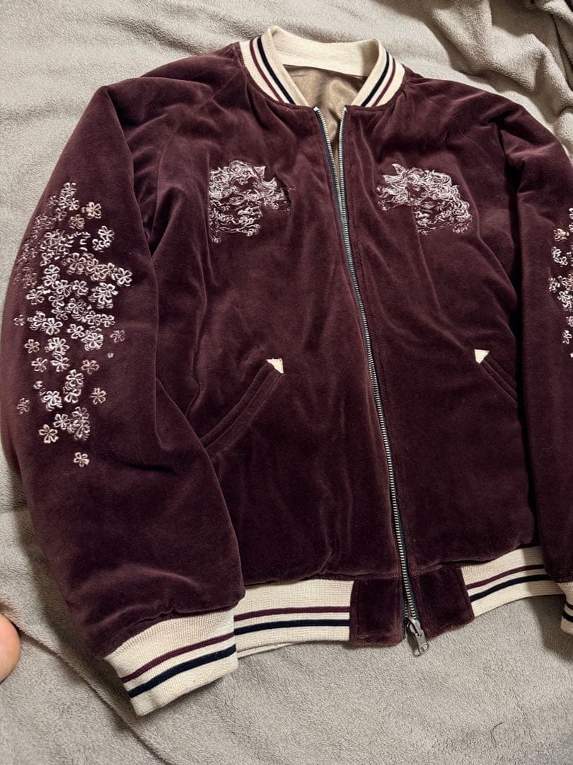 ２面用 TK Takeo ベロア ライオン 桜 日本 スカジャン vintage