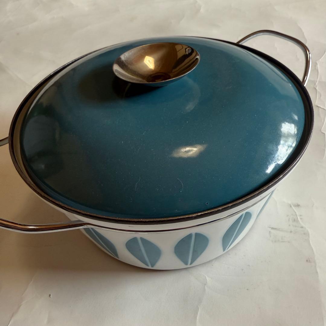 北欧ビンテージ食器　キャサリンホルム　ホーロー　ロータス　両手鍋　ブルー