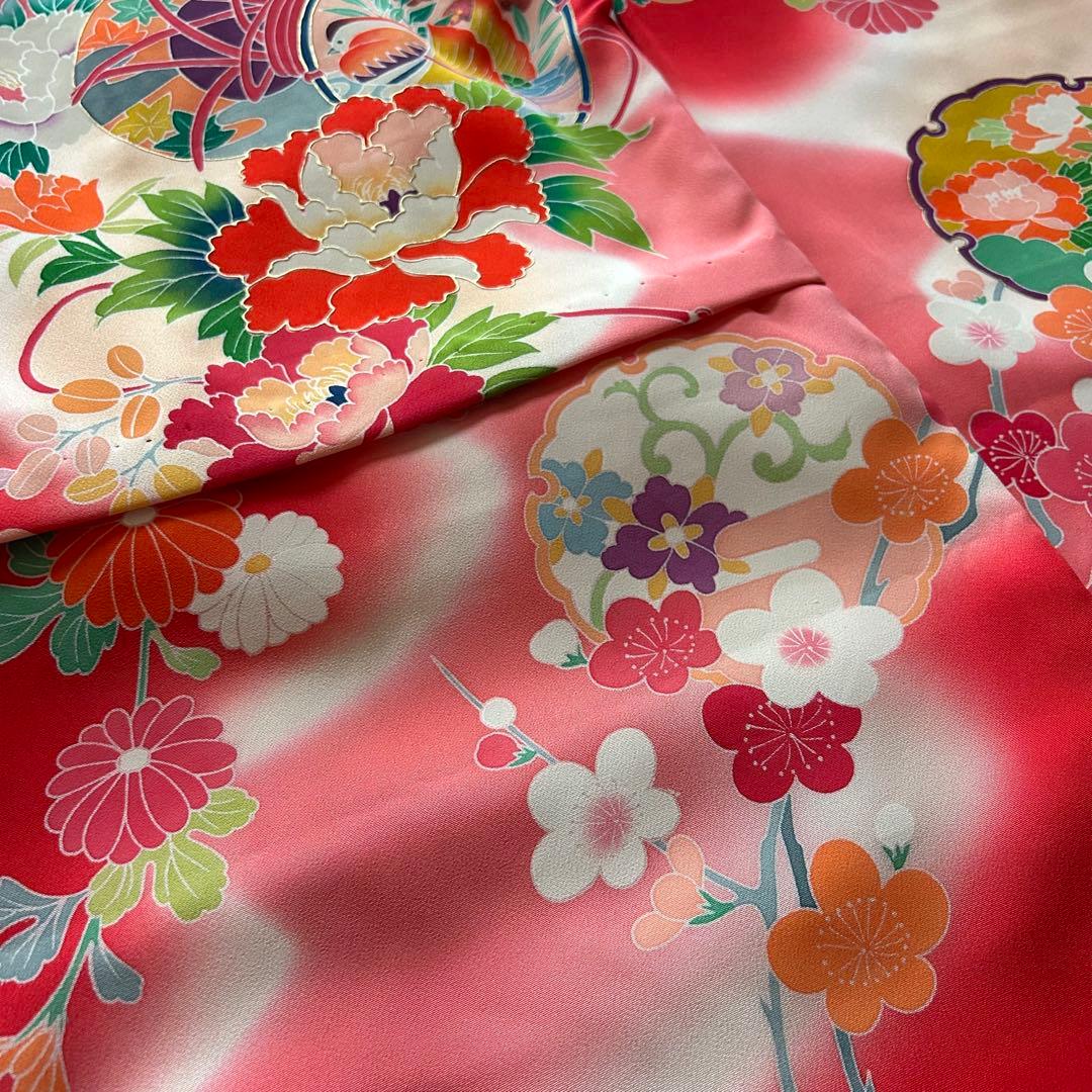 七五三 3歳 総絞り 被布 着物 絹 三歳 赤 草履 753 女の子 友禅染