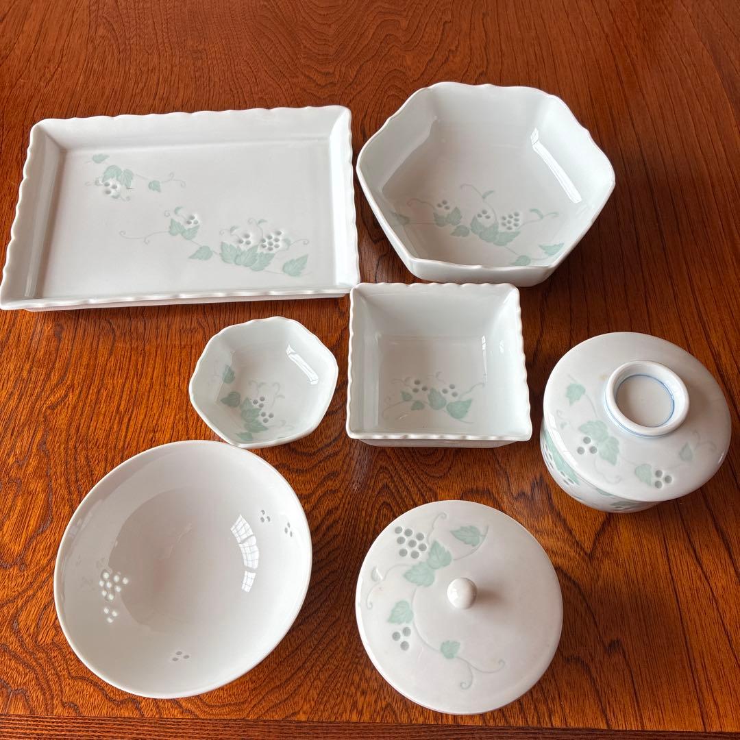 有田焼　宝祥窯　蛍象嵌彫　花柄食器セット 8点専用箱付き