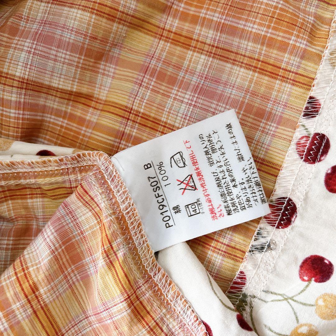 PINK HOUSE　チェリー柄　チェック柄　パッチワーク　エプロンスカート