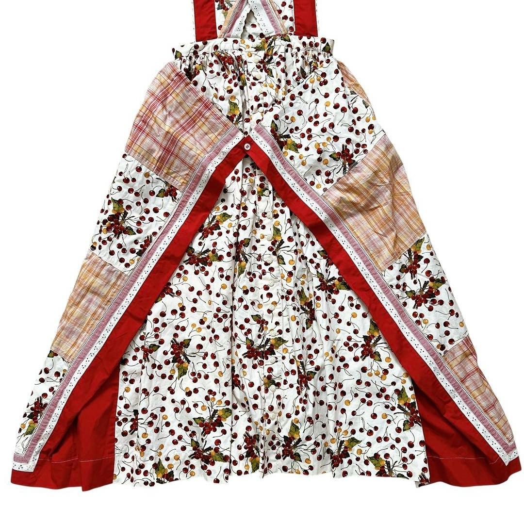 PINK HOUSE　チェリー柄　チェック柄　パッチワーク　エプロンスカート