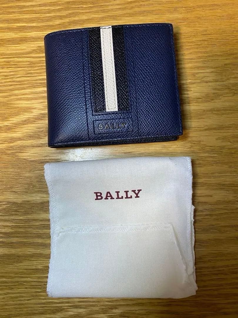 ［新品・未使用］BALLY ネイビー ストライプ 二つ折り財布 箱付き