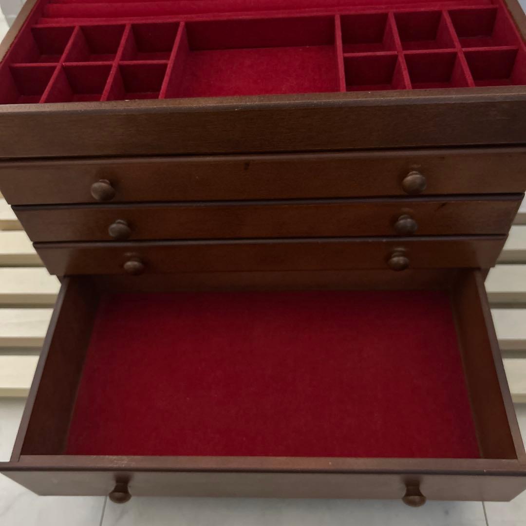 専用 木製アクセサリーケース 4段 引き出し付き 宝石箱　ジュエリーケース　木製