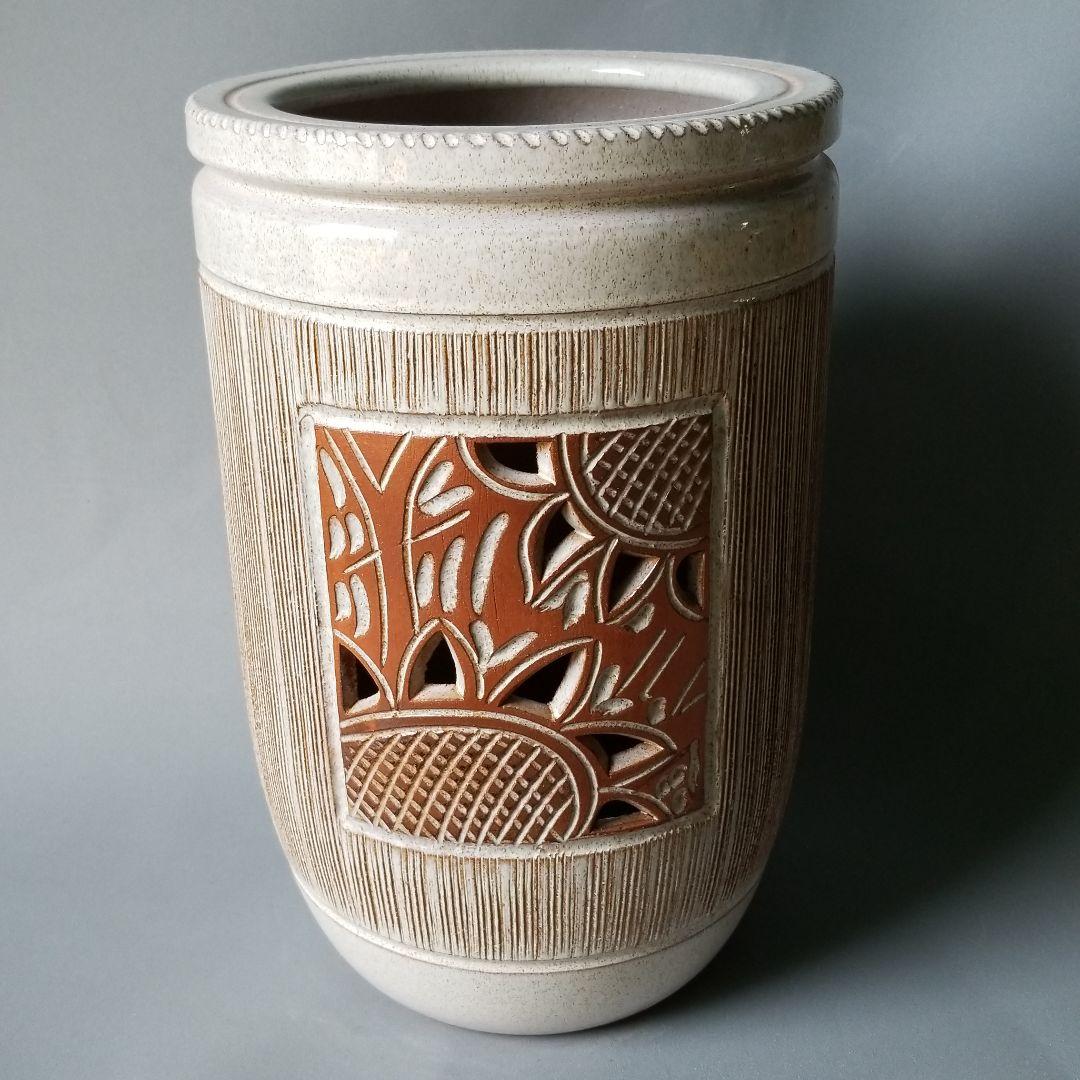 信楽焼傘立て  大容量❗ひまわり彫 高さ４７cm