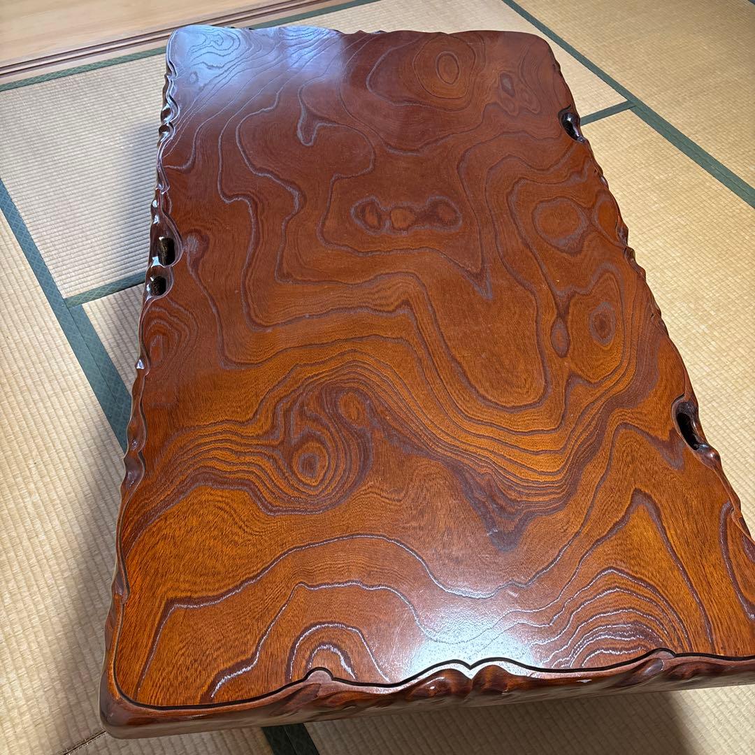 木製座卓 手彫り装飾 茶色