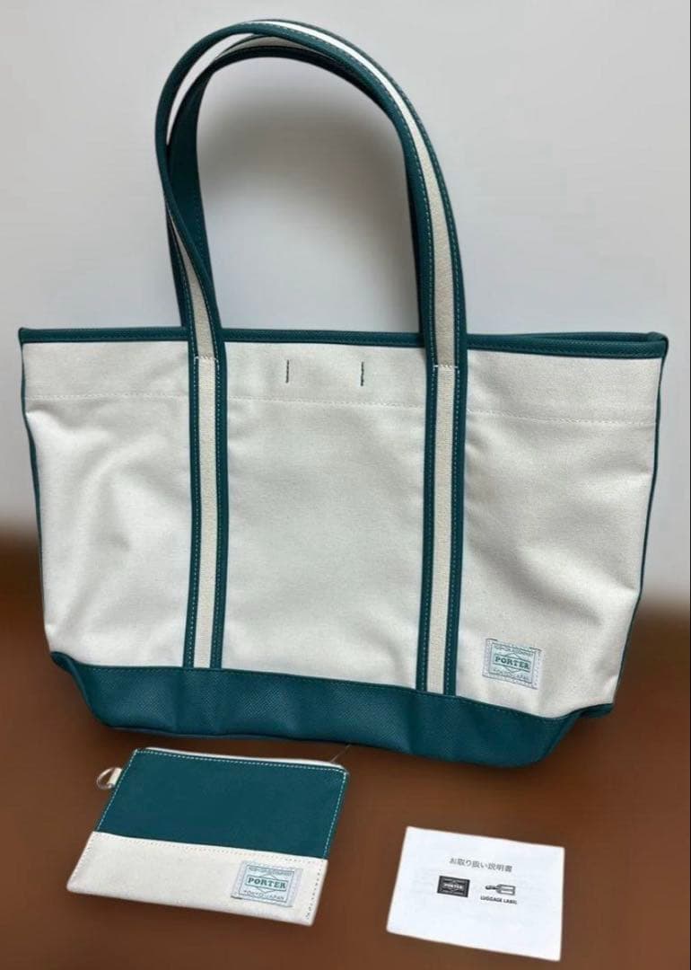 ポーター　トートバッグ ホワイト/ターコイズ キャンバス　ポーターガール