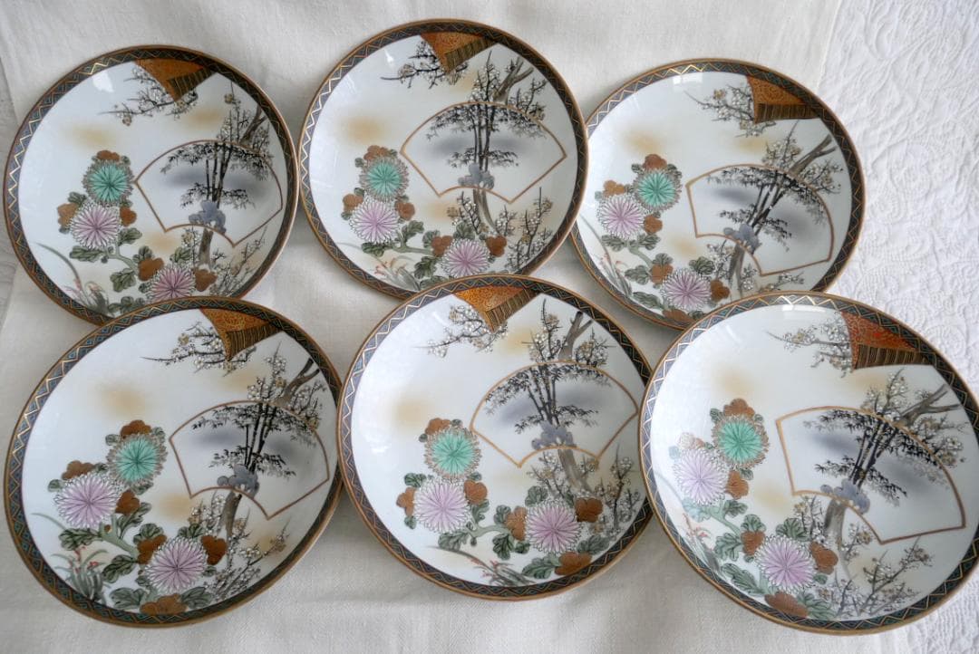 ヴィンテージ九谷焼　丸皿・ディナー皿　6枚セット