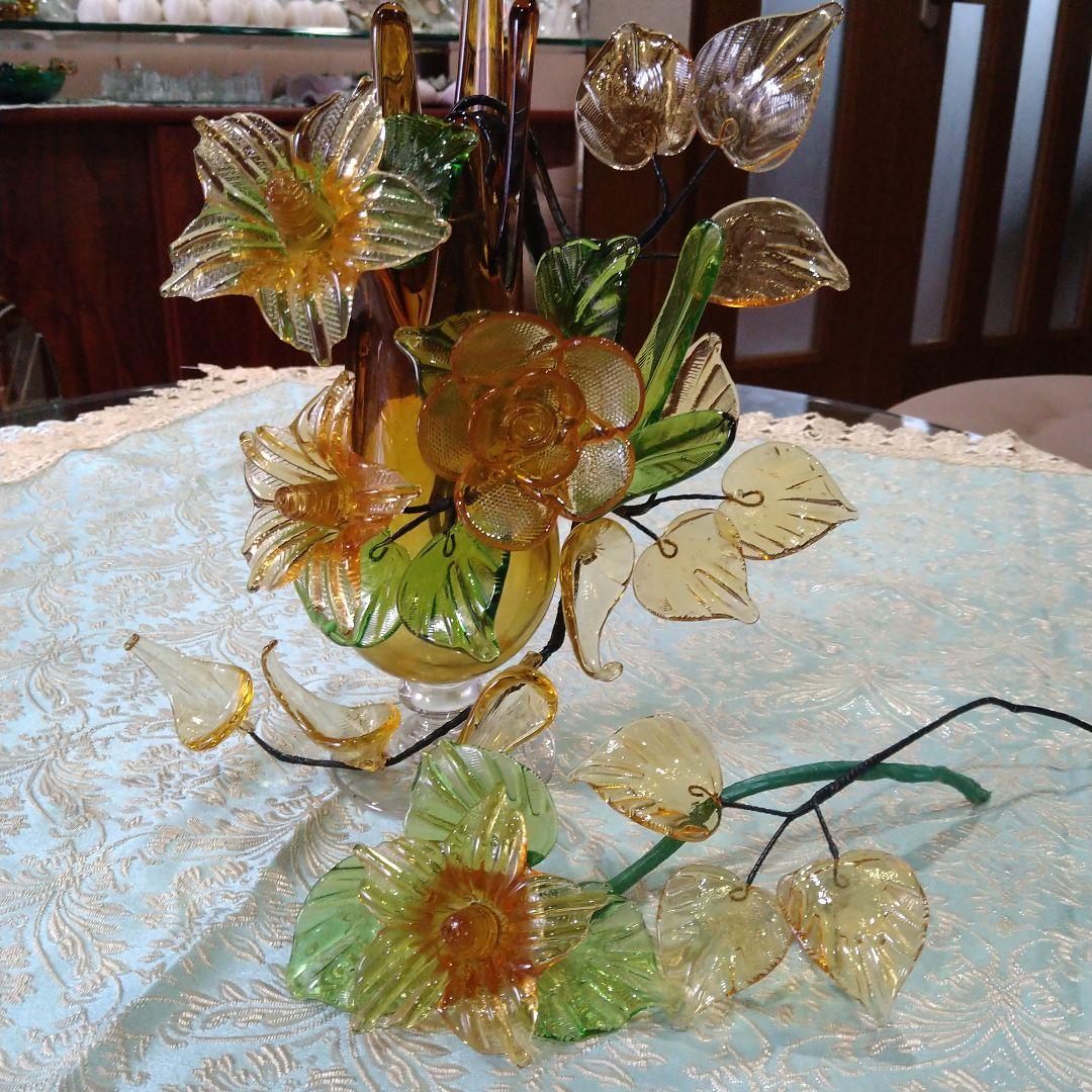 琉球ガラス　花瓶＆花