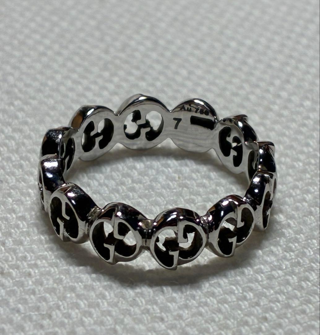 チ*ス様 GUCCI ロゴデザイン シルバーリング AU750 1973 グッチ