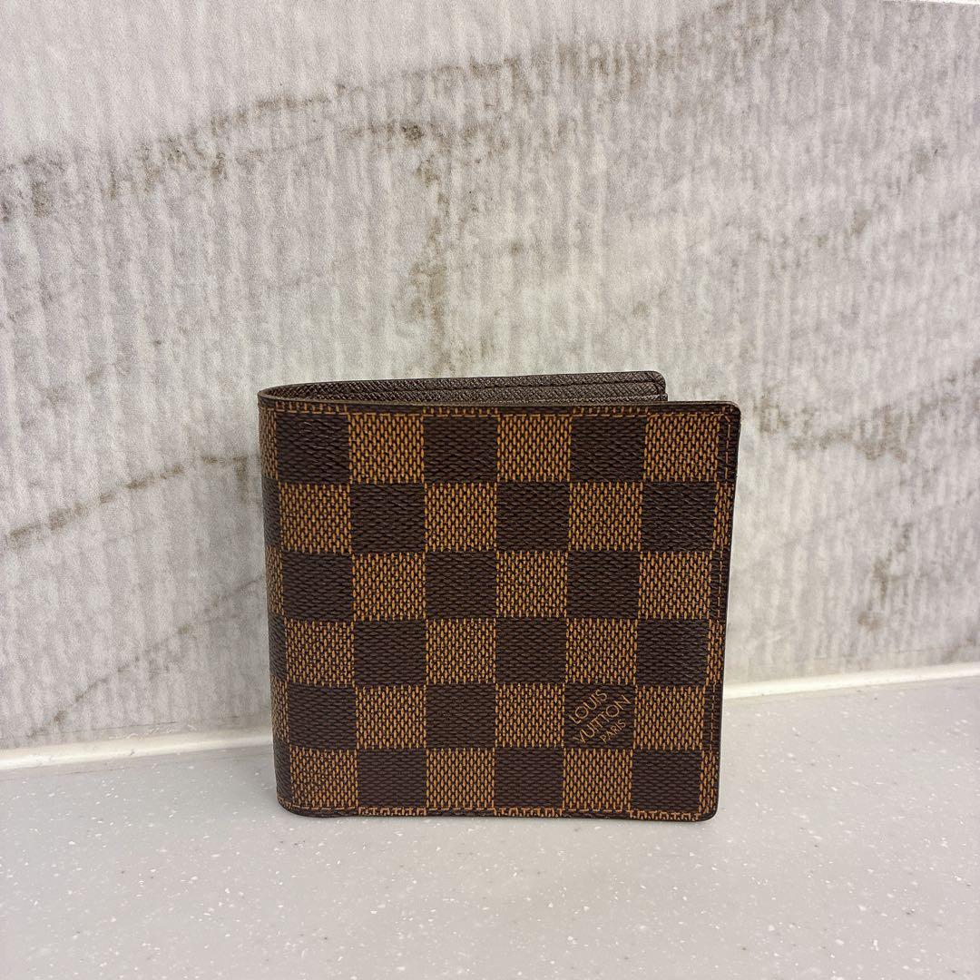 【正規品】LOUIS VUITTONダミエ二つ折り財布 イニシャル刻印あり 美品