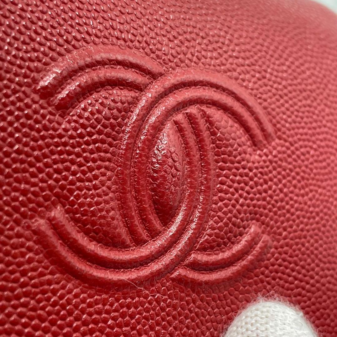 ギャラカード有✨ CHANEL キャビアスキン 三つ折り財布 赤