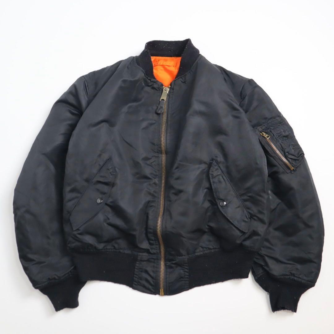 80s USA製 ALPHA MA-1 短丈 ブラック フライトジャケット