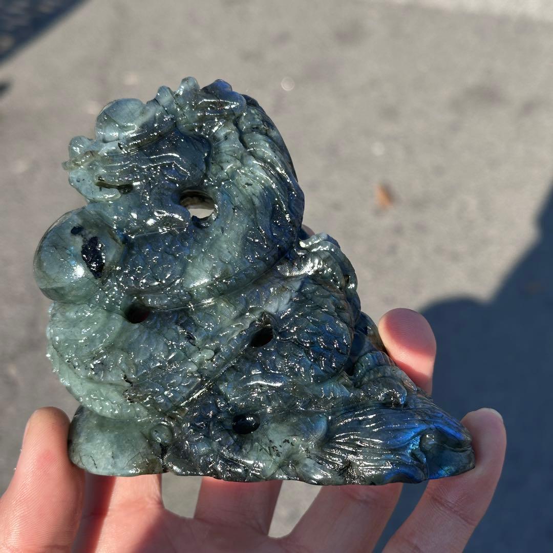 天然石ラブラドライトの龍　置物　彫り物G.252